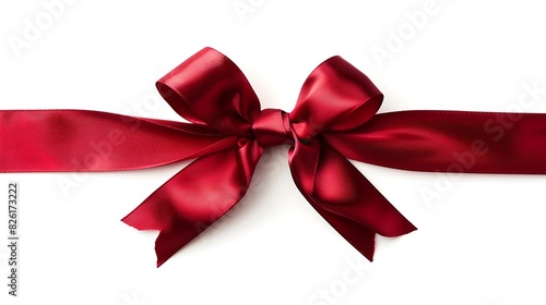 A red ribbon tied to a bow. White background