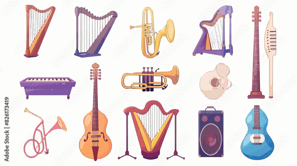 Popular music instruments vector icons of set. Musica