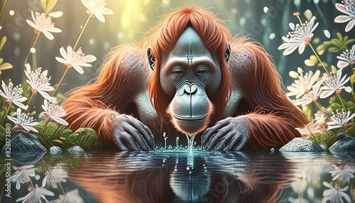 A sweet orangutan drinking © miranda