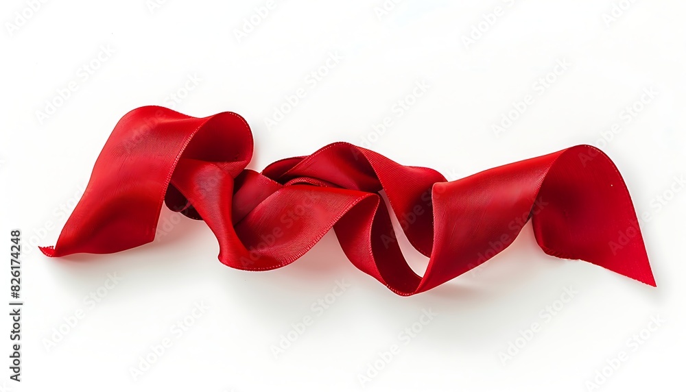 A red ribbon tied to a bow. White background A red ribbon tied to a bow. White background