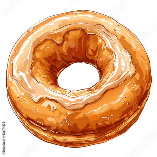  Simple cartoon-style illustration of a creamy doughnut, vector