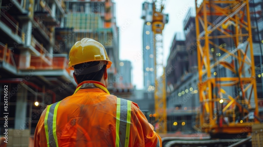 While inspecting a crane in operation the site manager ensures that all safety protocols are being followed. While inspecting a crane in operation the site manager ensures that all safety protocols are being followed.