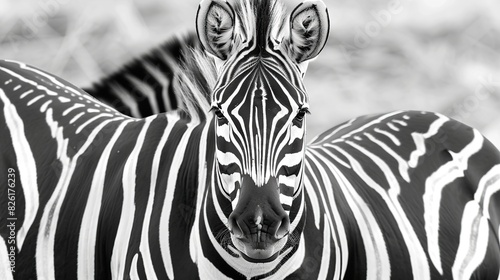 Zebra Equus burchelli stripes pattern black and white. Generative Ai photo