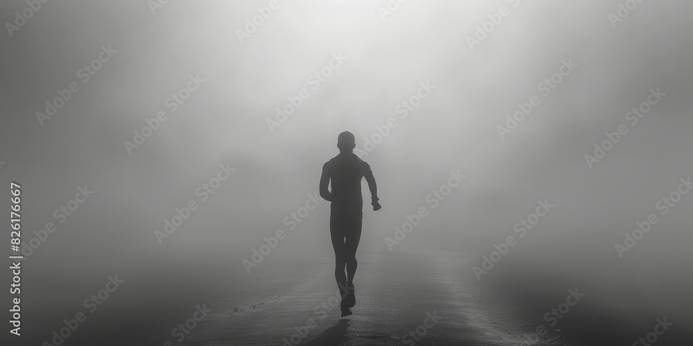 Person is running in the fog generated by AI Person is running in the fog generated by AI