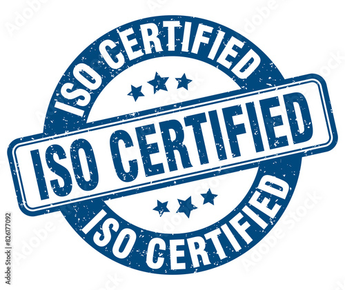 iso certified stamp. iso certified label. round grunge sign