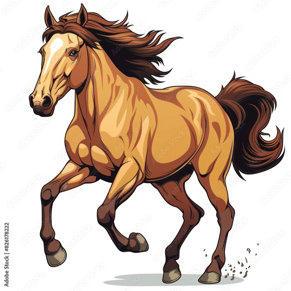 Dynamic 2D illustration of a horse rearing up. Energetic and spirited scene. Dynamic 2D illustration of a horse rearing up. Energetic and spirited scene.