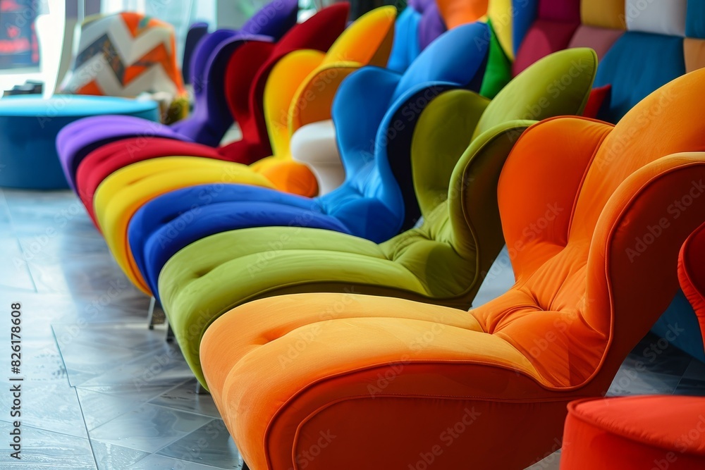 Obraz premium Vibrant array of contemporary chairs displayed in a stylish interior