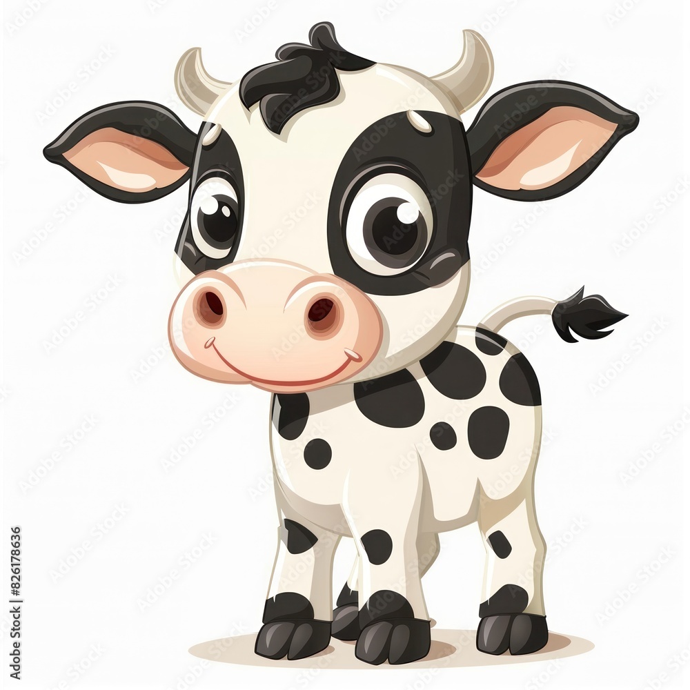 Adorable 2D illustration of a cheerful cow on a plain white background. Cute and whimsical. Adorable 2D illustration of a cheerful cow on a plain white background. Cute and whimsical.