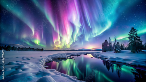 purple blue aurora borealis landscapes photo