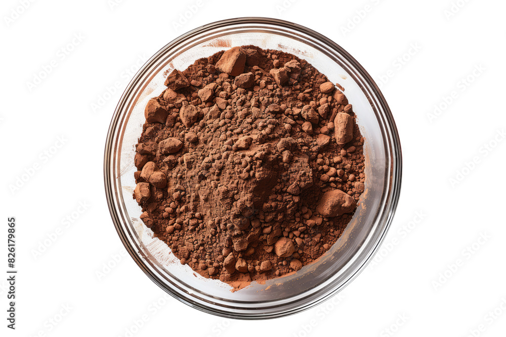 Cocoa powder in a glass bowl isolated on white background Cocoa powder in a glass bowl isolated on white background
