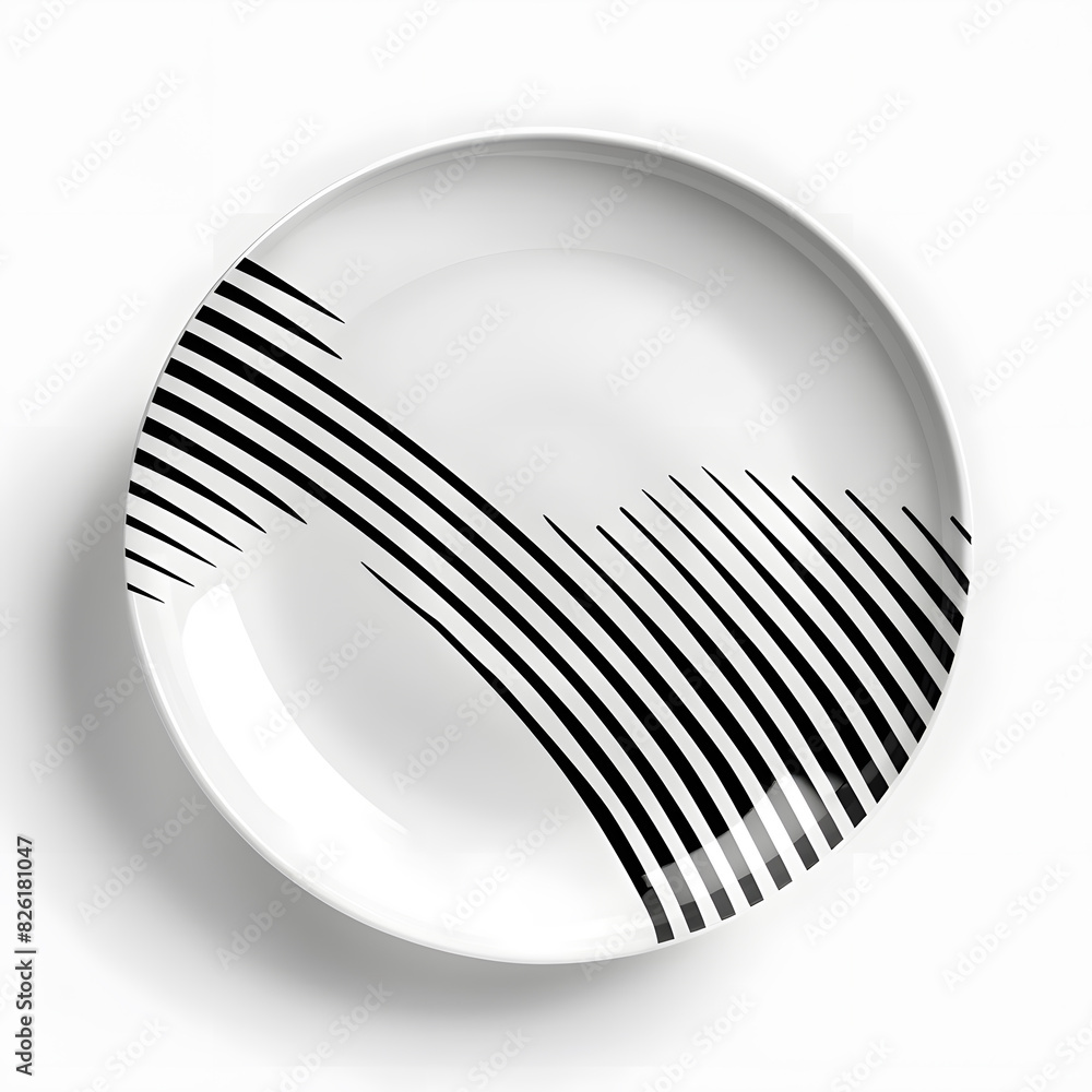 Dinner plate top view, minimalist geometric design, black and white isolated on white background Dinner plate top view, minimalist geometric design, black and white isolated on white background
