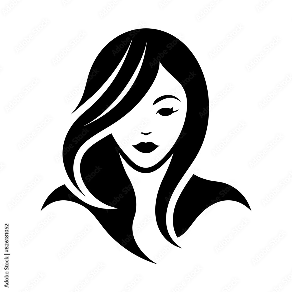 Cosmetics shop logo vector art illustration with woman face