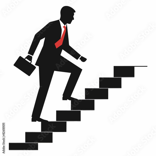 Businessman is going upstairs black color illustration, silhouette, white background