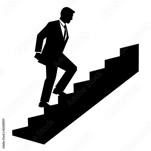 Businessman is going upstairs black color illustration, silhouette, white background