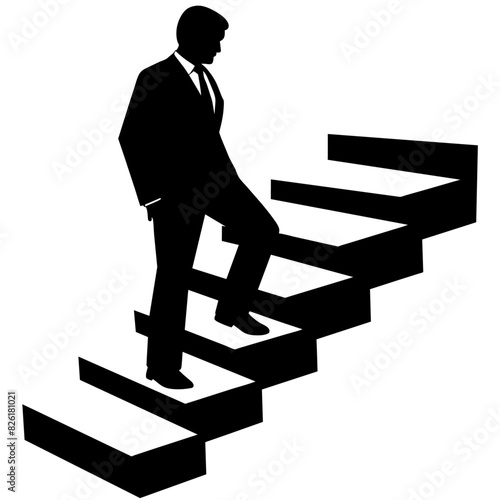 Businessman is going upstairs black color illustration, silhouette, white background