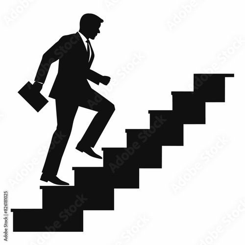 Businessman is going upstairs black color illustration, silhouette, white background