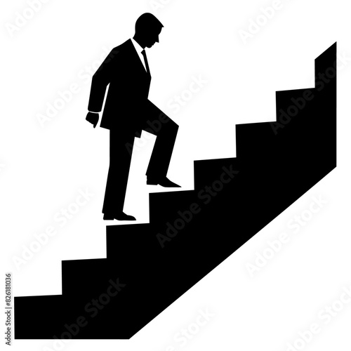 Businessman is going upstairs black color illustration, silhouette, white background