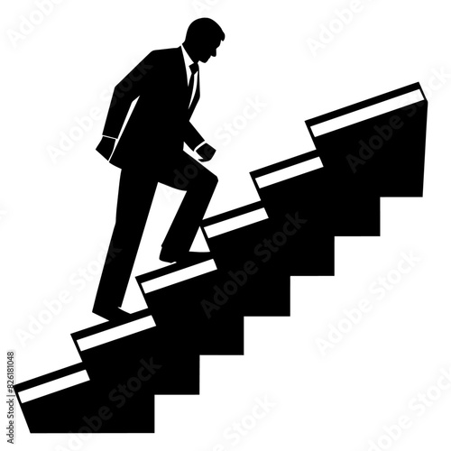 Businessman is going upstairs black color illustration, silhouette, white background