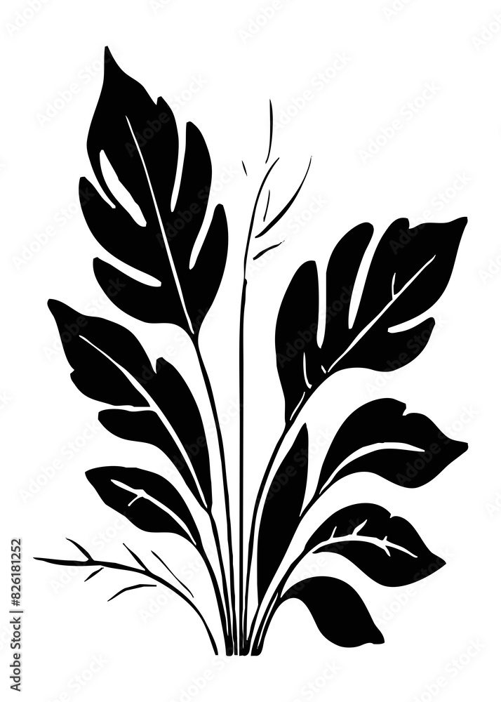 Botanical black and white pattern. Abstract plant shapes. Minimalist illustration for printing on wall decorations, for use in graphics, for tattoos. Generated by Ai Botanical black and white pattern. Abstract plant shapes. Minimalist illustration for printing on wall decorations, for use in graphics, for tattoos. Generated by Ai