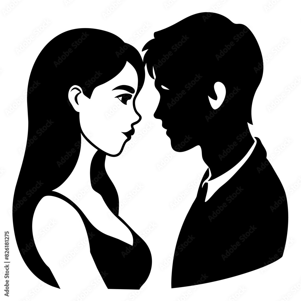 Couple of young people standing and embracing each other vector silhouette Couple of young people standing and embracing each other vector silhouette