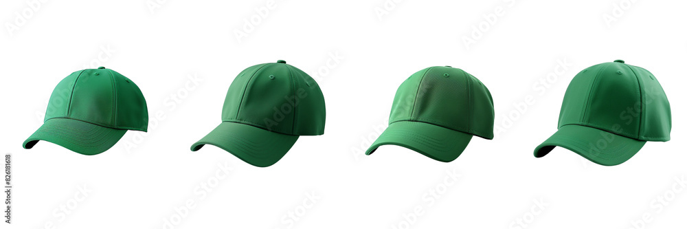 Set of A green baseball cap on a transparent backgrounds Set of A green baseball cap on a transparent backgrounds