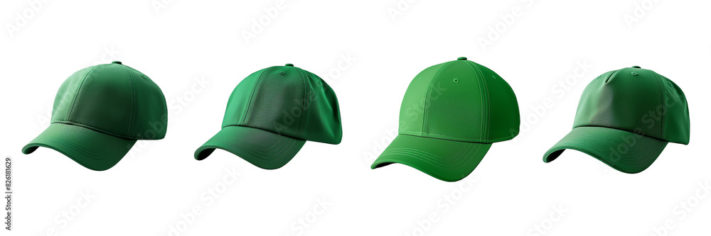 Set of A green baseball cap on a transparent backgrounds Set of A green baseball cap on a transparent backgrounds