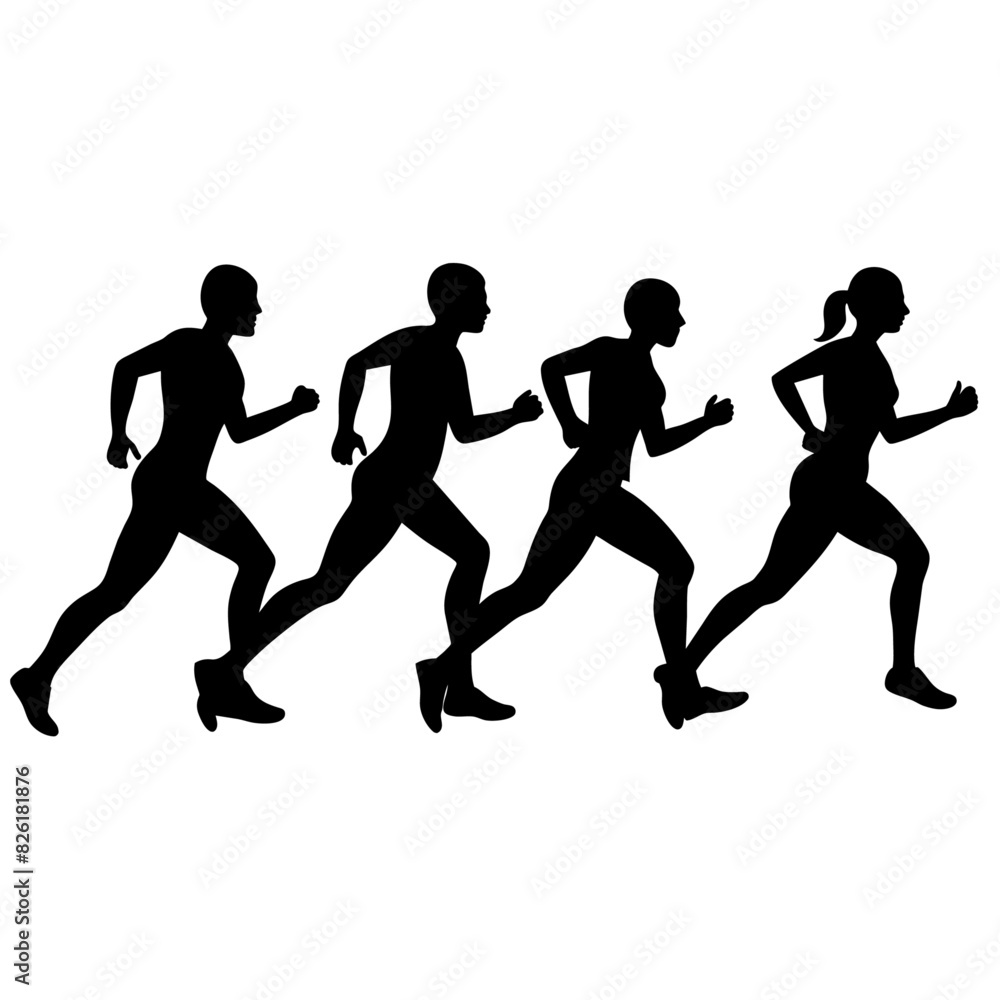 Marathon runner running everyone for going fast, vector silhouette Marathon runner running everyone for going fast, vector silhouette