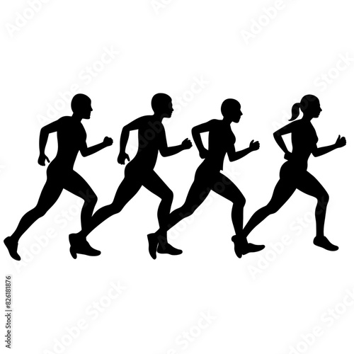 Marathon runner running everyone for going fast, vector silhouette photo