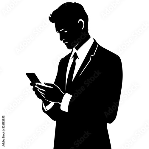 Vector silhouette of business man with mobile phone vector silhouette