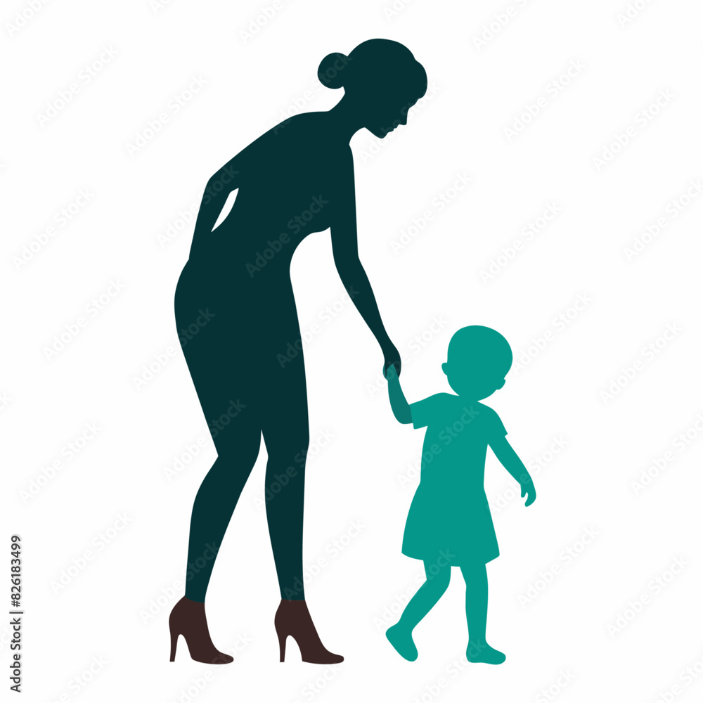 young mother she want to learn her child how to walk first step vector silhouette young mother she want to learn her child how to walk first step vector silhouette