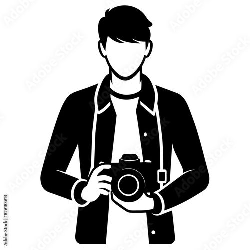 young stylish photographer Standing with holding a DSLR Camera vector silhouette