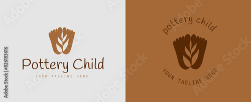 Logotipo para cerámica alfarero artesanal naturaleza divertido ameno infantil colorido artesano pintado a mano planta pies flor barro