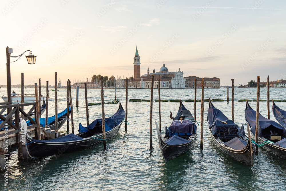 Boats moored up in the Venice canal, Italy Boats moored up in the Venice canal, Italy