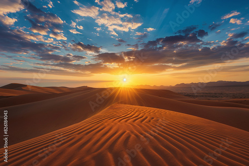 Majestic Sunset Over Desert Sand Dunes