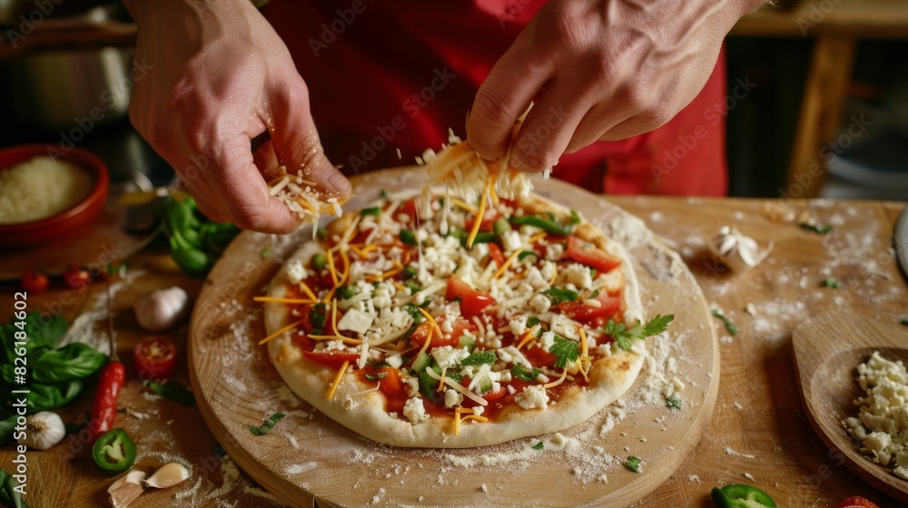 The pizza with fresh toppings