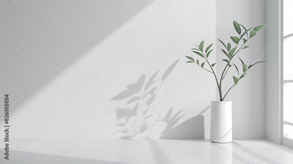 Minimalist Plant in White Vase with Shadows Minimalist Plant in White Vase with Shadows