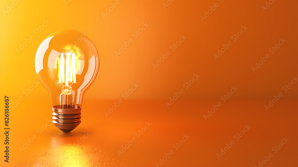 Glowing light bulb on orange background Glowing light bulb on orange background
