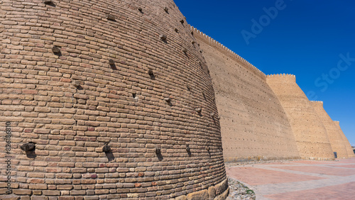 Walls of the Ark of Bukhara, a massive fortress located in Bukhara, Uzbekistan. The ark is part of the Bukhara World Heritage site