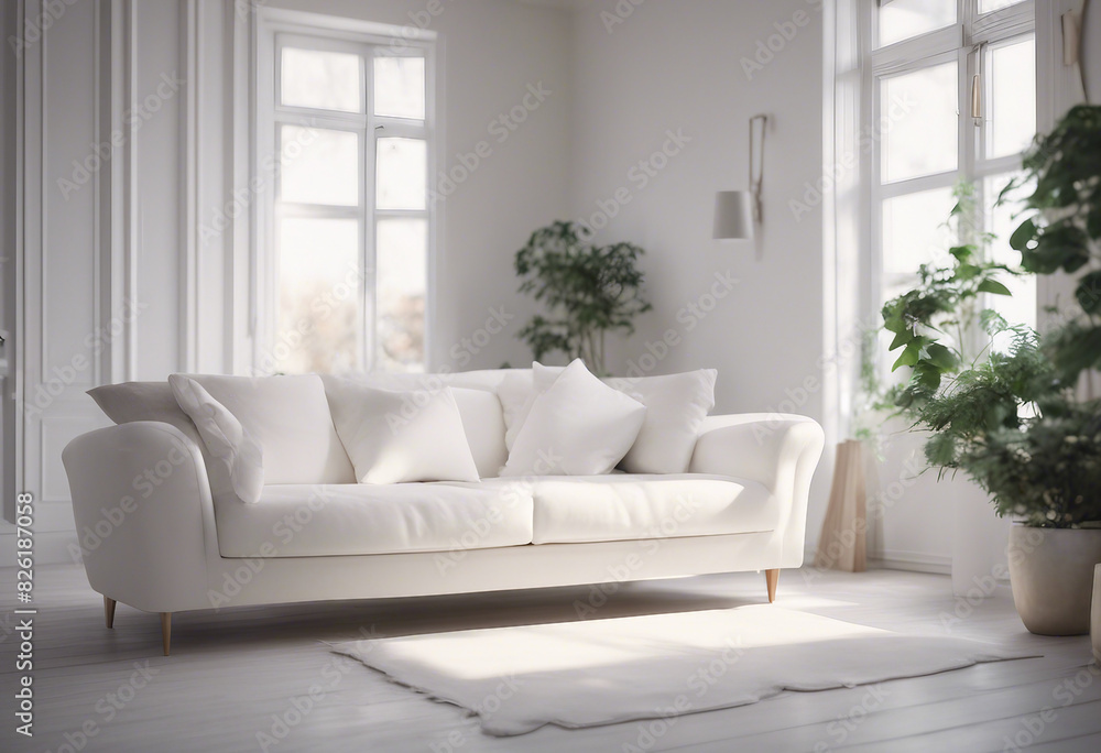White living room interior with white sofa White living room interior with white sofa