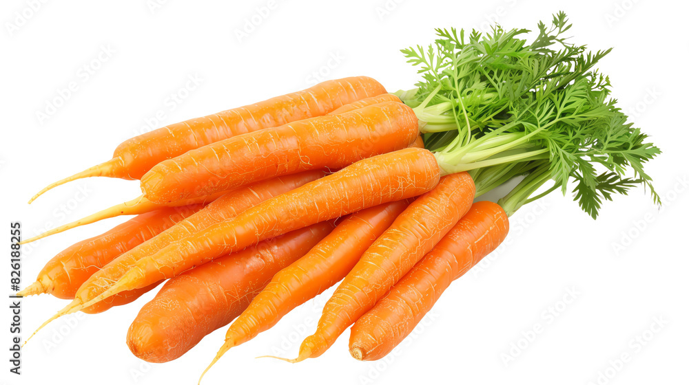 Freshly harvested bunch of vibrant orange carrots with green tops, isolated on transparent background. Perfect for healthy eating and cooking. Freshly harvested bunch of vibrant orange carrots with green tops, isolated on transparent background. Perfect for healthy eating and cooking.