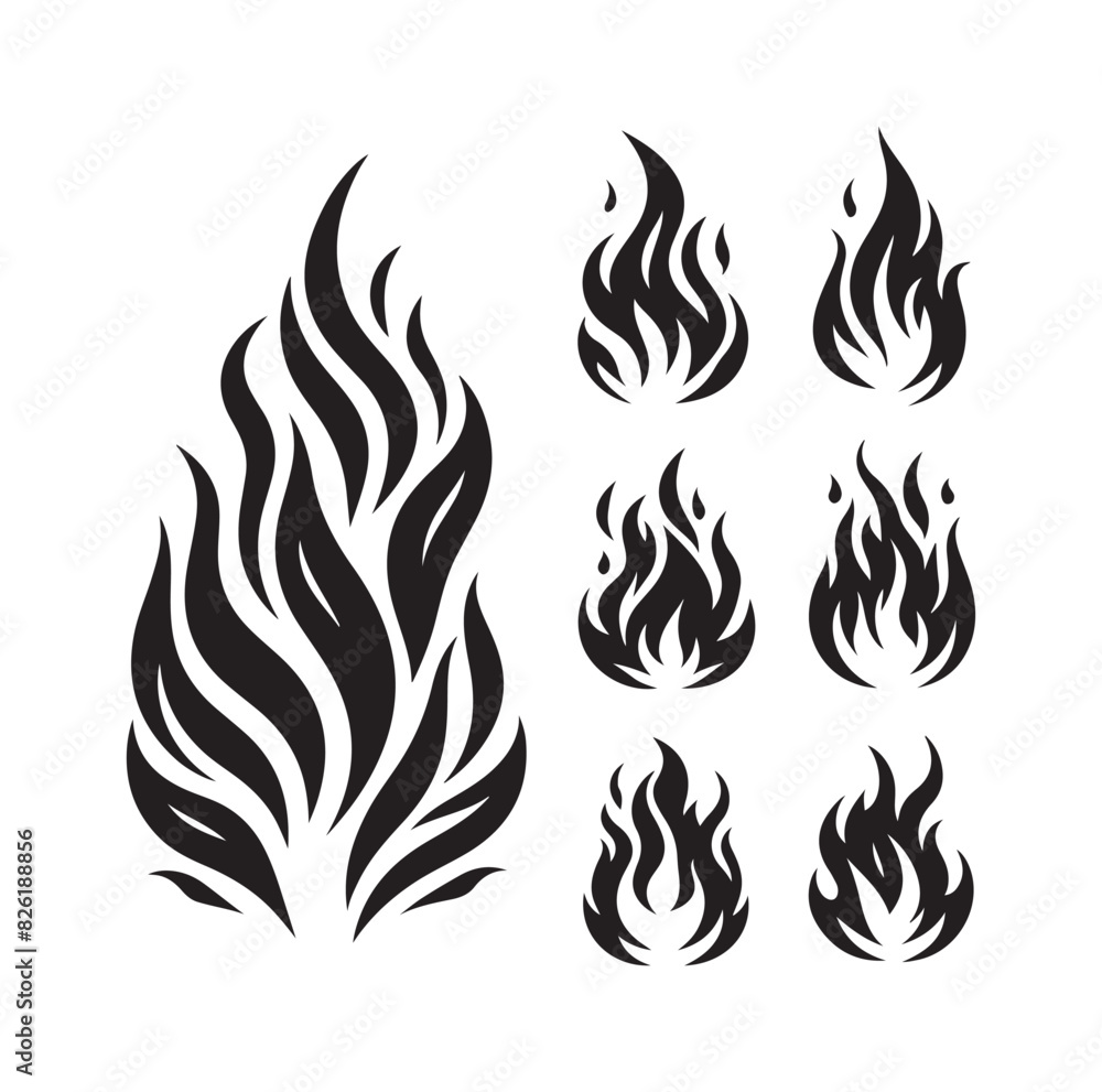 fire flame silhouette icon set ILLUSTRATION 