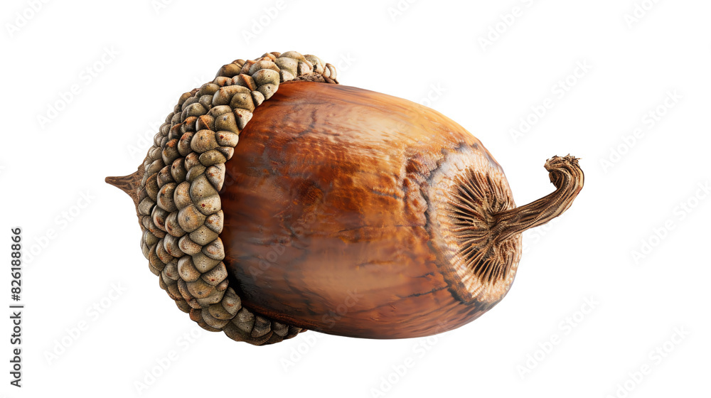 High-resolution close-up image of a brown acorn with its textured shell and cap, isolated on a white background. High-resolution close-up image of a brown acorn with its textured shell and cap, isolated on a white background.