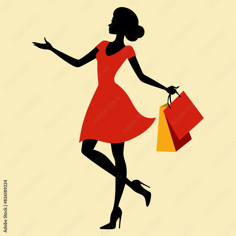 A shopping girl enjoy the shopping vector silhouette, white background A shopping girl enjoy the shopping vector silhouette, white background