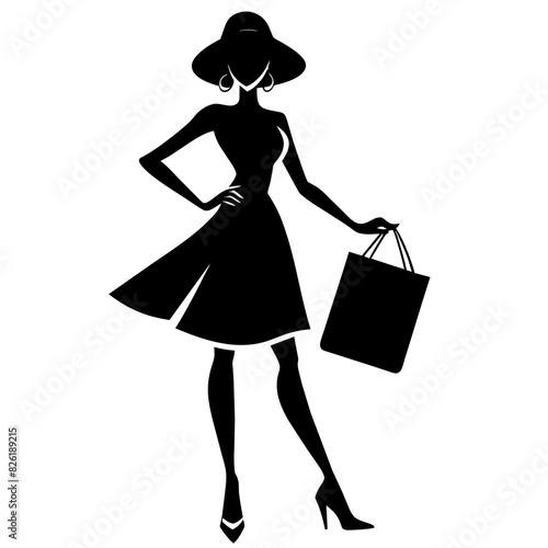 A shopping girl enjoy the shopping vector silhouette, white background