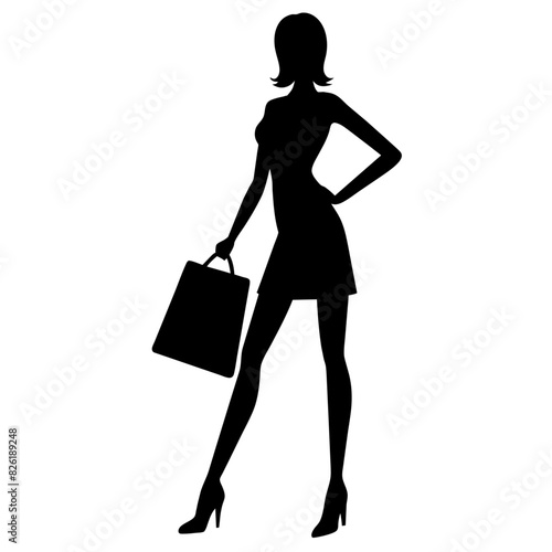 A shopping girl enjoy the shopping vector silhouette, white background