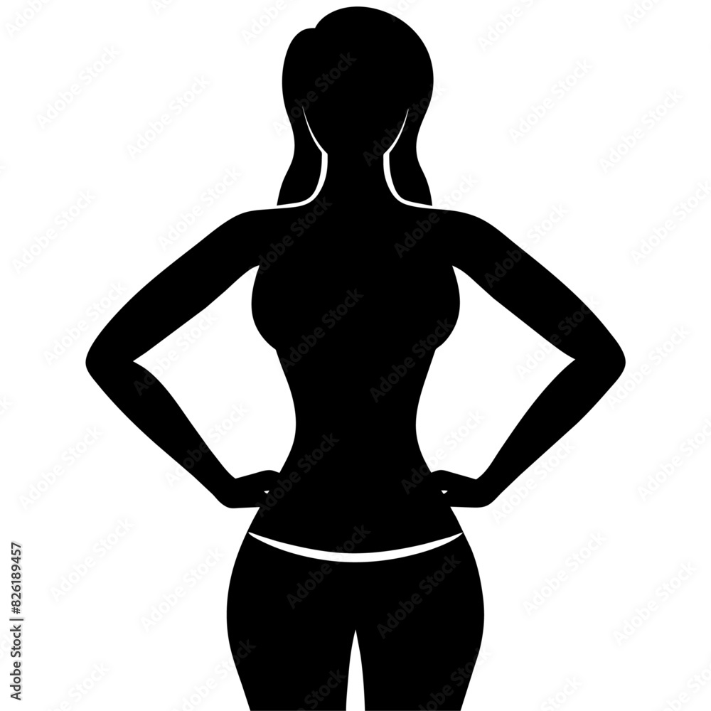 a slim woman stands with her hands on her hips, doing exercises vector silhouette a slim woman stands with her hands on her hips, doing exercises vector silhouette