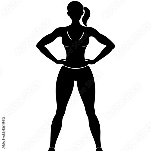 a slim woman stands with her hands on her hips, doing exercises vector silhouette
