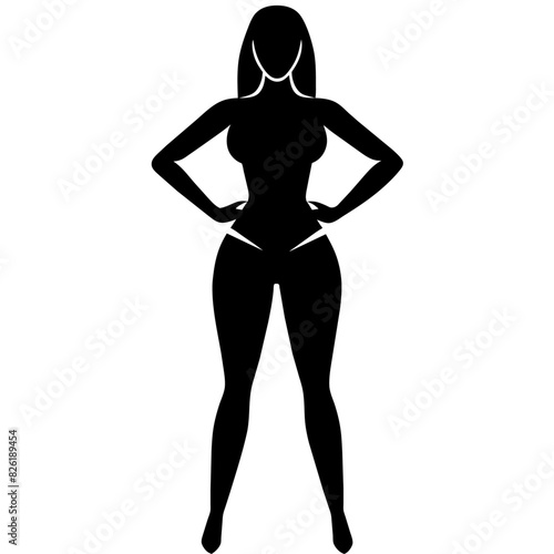 a slim woman stands with her hands on her hips, doing exercises vector silhouette