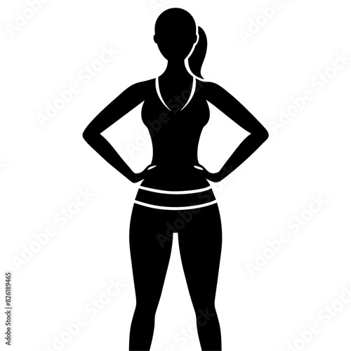 a slim woman stands with her hands on her hips, doing exercises vector silhouette