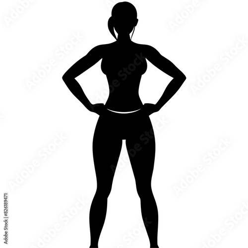a slim woman stands with her hands on her hips, doing exercises vector silhouette